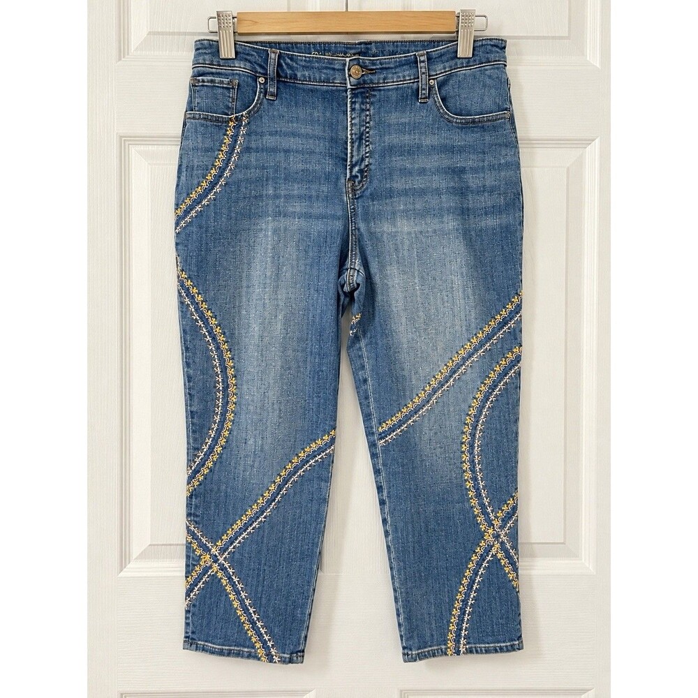 Chico's Medium Blue Skinny Jeans with Gold Stitching
